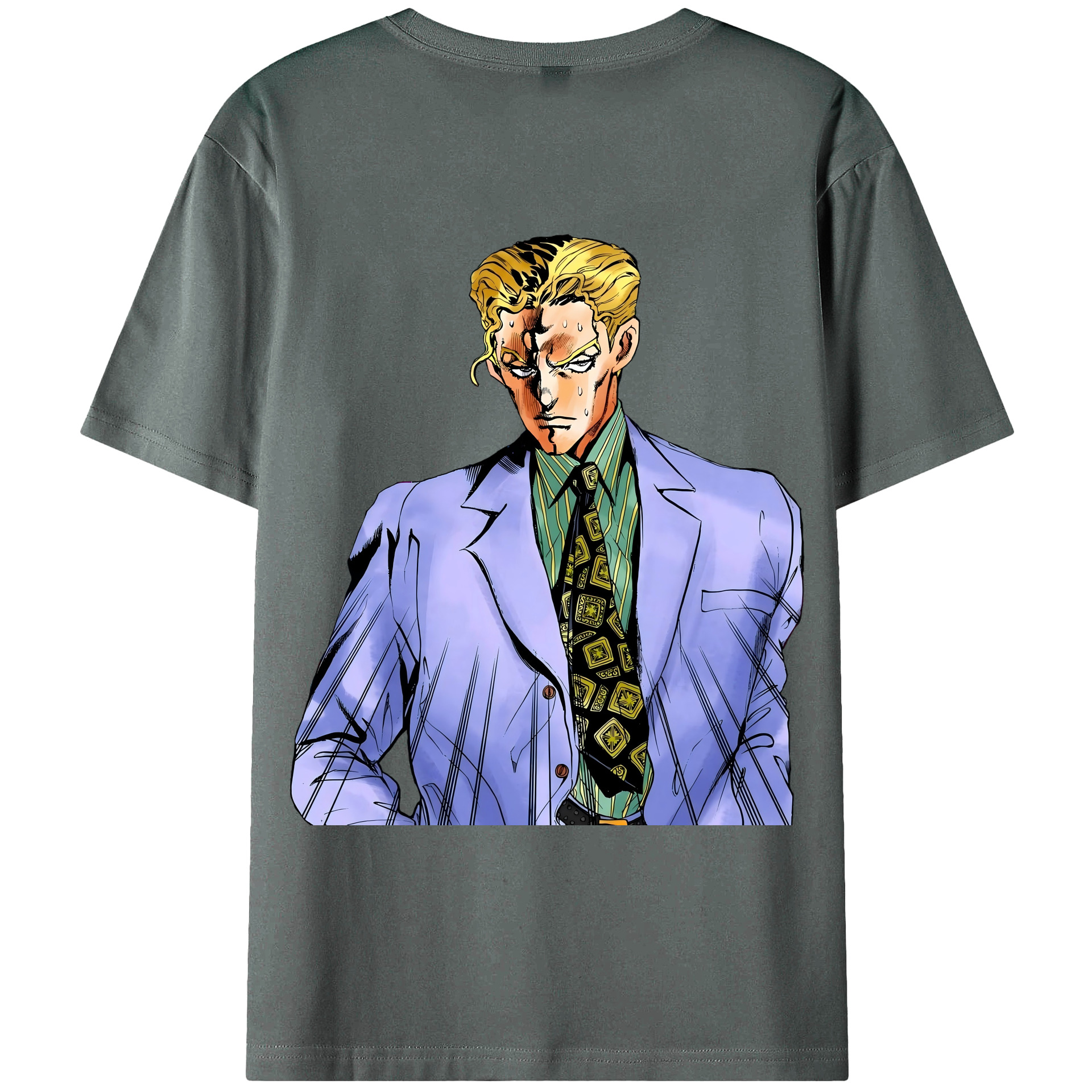 （画像用） ジョジョの奇妙な冒険 きら よしかげ JoJo's Bizarre Adventure Kira Yoshikage 綿100％ メンズ半袖Tシャツ（バックプリント） 通気性
